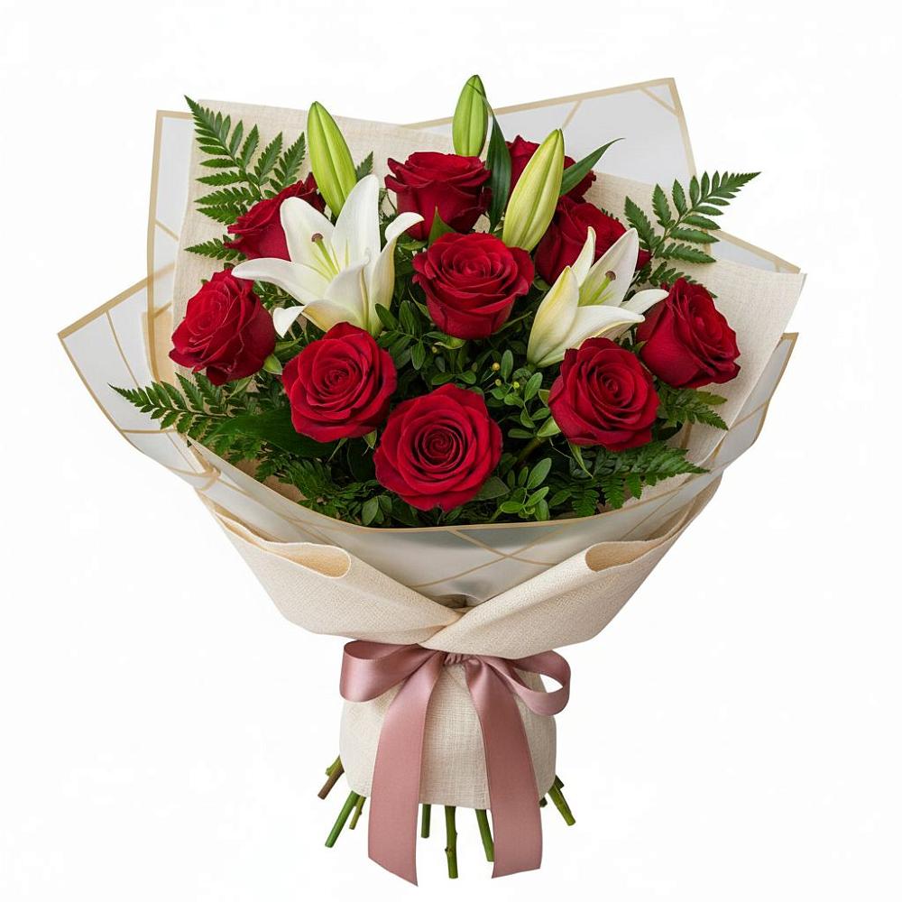 Букет цветов из: Лилии и Розы в Кайеркане