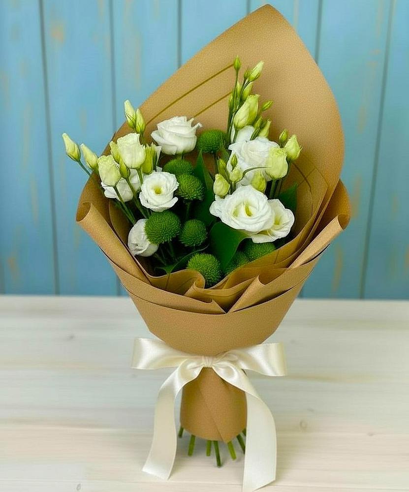 Букет цветов из: Хризантемы и Лизиантусы в Кайеркане