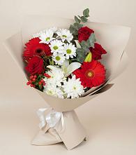 Букет цветов из:  Розы, Хризантемы, Герберы и Лилии в Кайеркане
