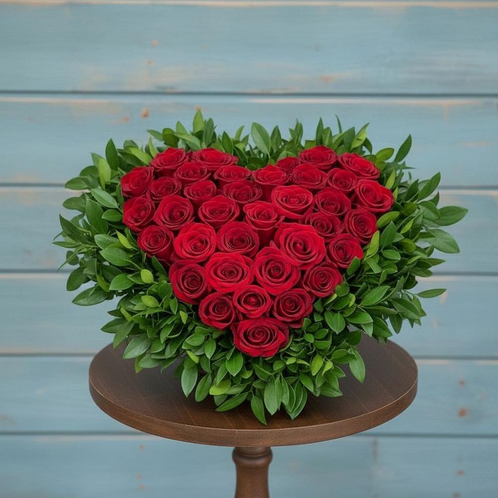 Цветочная композиция из Розы в виде сердца в Кайеркане