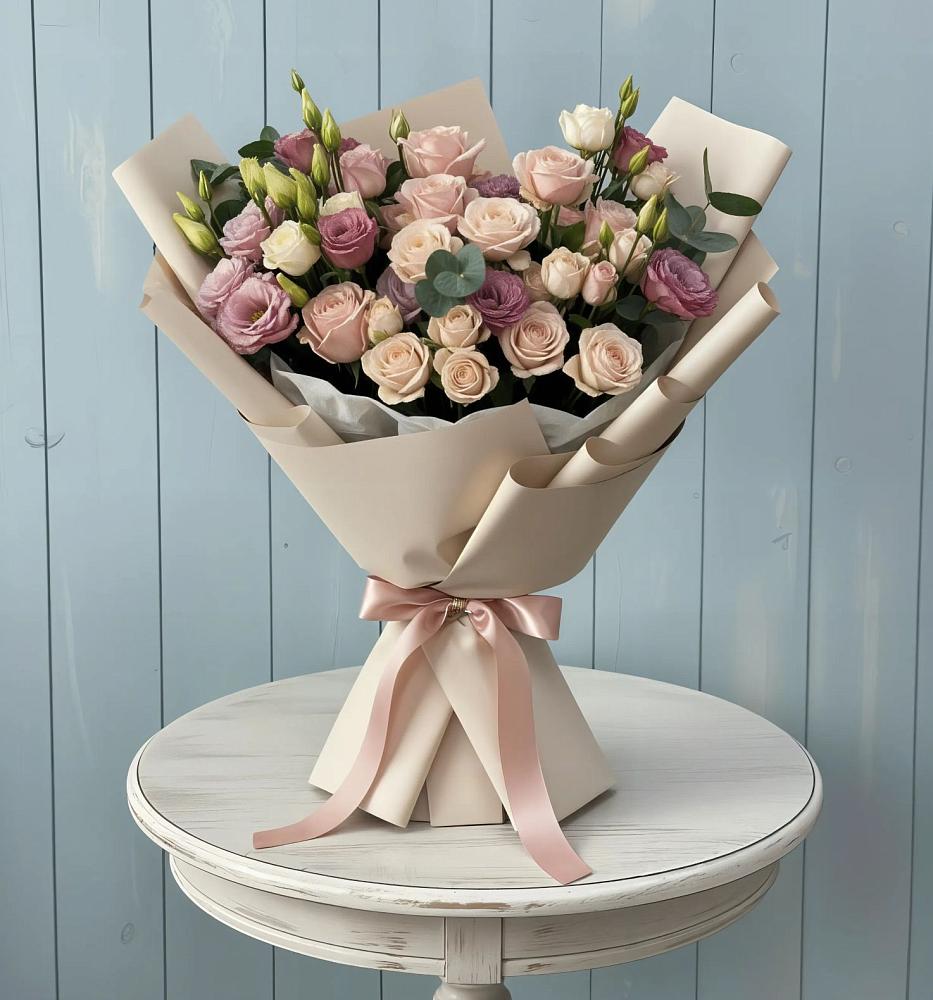 Букет цветов из: Розы и Лизиантусы в Кайеркане