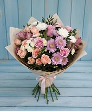 Букет цветов из:  Хризантемы, Розы и Альстромерии в Кайеркане