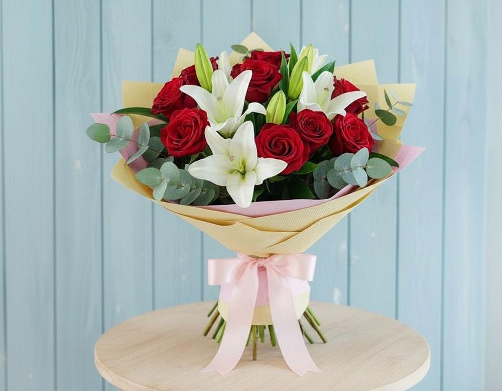 Букет цветов из: Лилии и Розы в Кайеркане